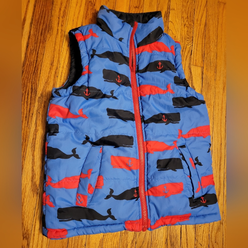 Sz 6 Years Hatley Reversable Blue and Red Whale Print Puffer Vest
